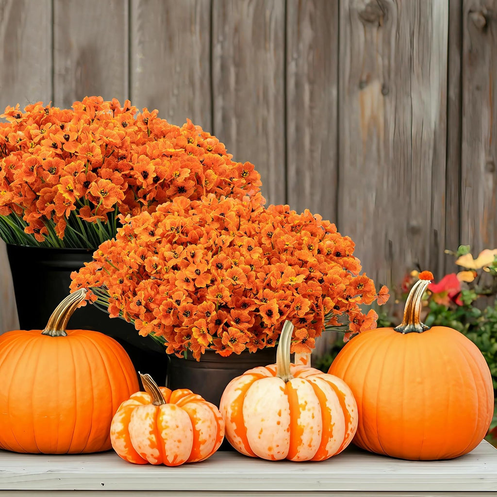 24 Bundles Artificial Mums for Outdoors/Indoors Faux Mums for Outdoor Planters, Fall Flowers Artificial for Decoration Garden Porch Window Box Home Wedding Farmhouse