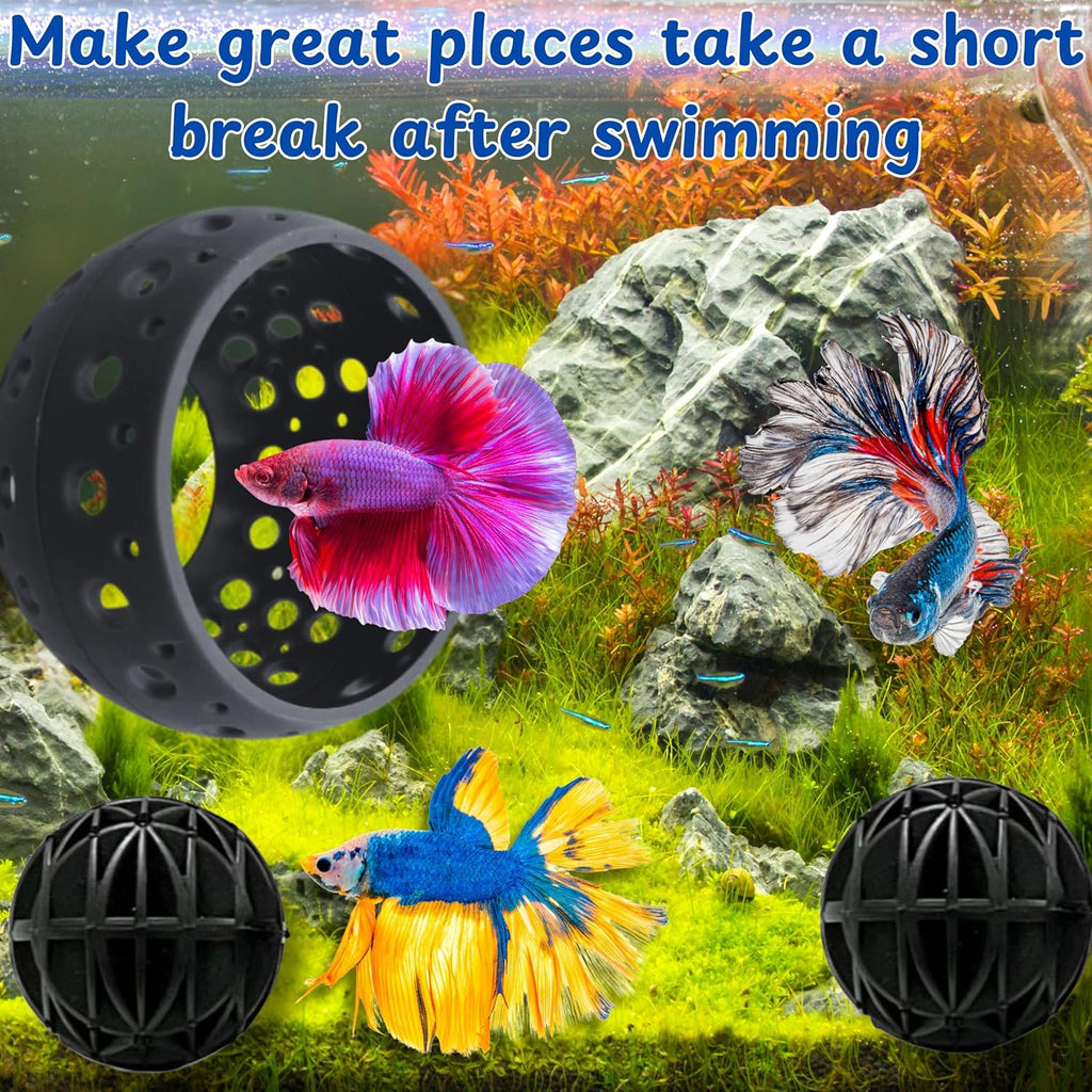 Betta Hideout Resting Spot with Filter Ball, Floating Log for Bettafish with Suction Cup, Betta Resting Spot, Hammock Float Aquarium Accessories, Aquatic Tunnel with Suction Cup (Black)