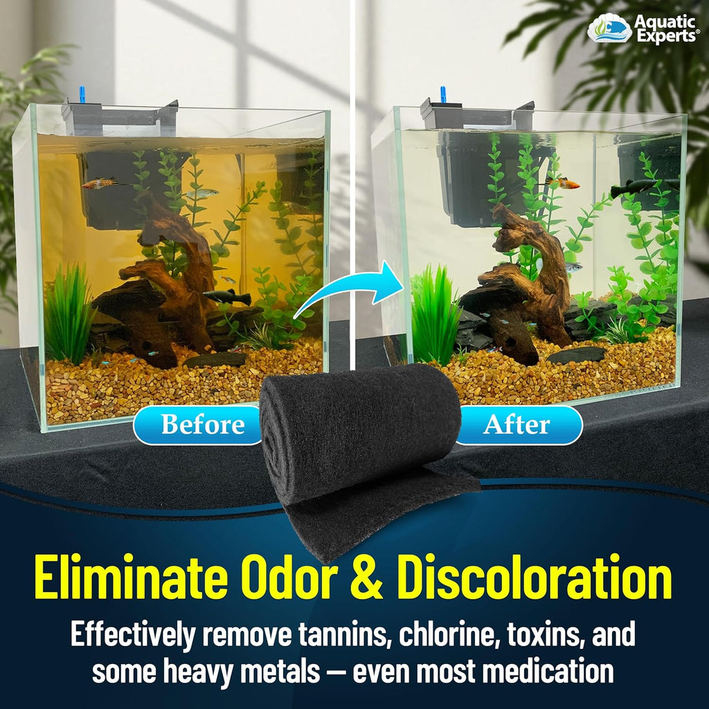 Aquarium Carbon Pad - Cut to Fit Carbon Infused Filter Pad Media for Crystal Clear Fish Tank and Ponds (24 Inch Width, 36 Inch Long)