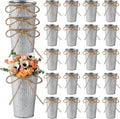 24Pcs Small Galvanized Metal Vases for Centerpieces, Flower Buckets with Twine Bow, 4 Inch Artificial Floral Vase in Bulk Rustic Home Decor, Silver