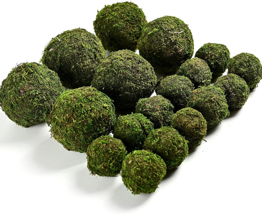 Usmola 18pcs Fake Moss Balls, 6pcs 3.2" Faux Green Balls + 12pcs 2" Artificial Moss Decorative Balls for Centerpiece Bowls (Green)