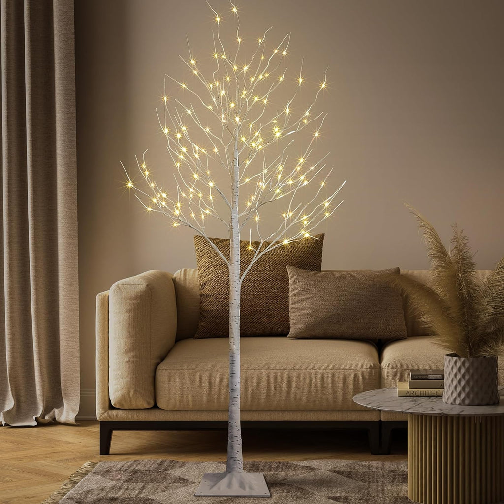 Lighted Birch Tree 8FT 132 LED Artificial Tree for Decoration Inside and Outside, Home Patio Wedding Festival Christmas Decor, Warm White