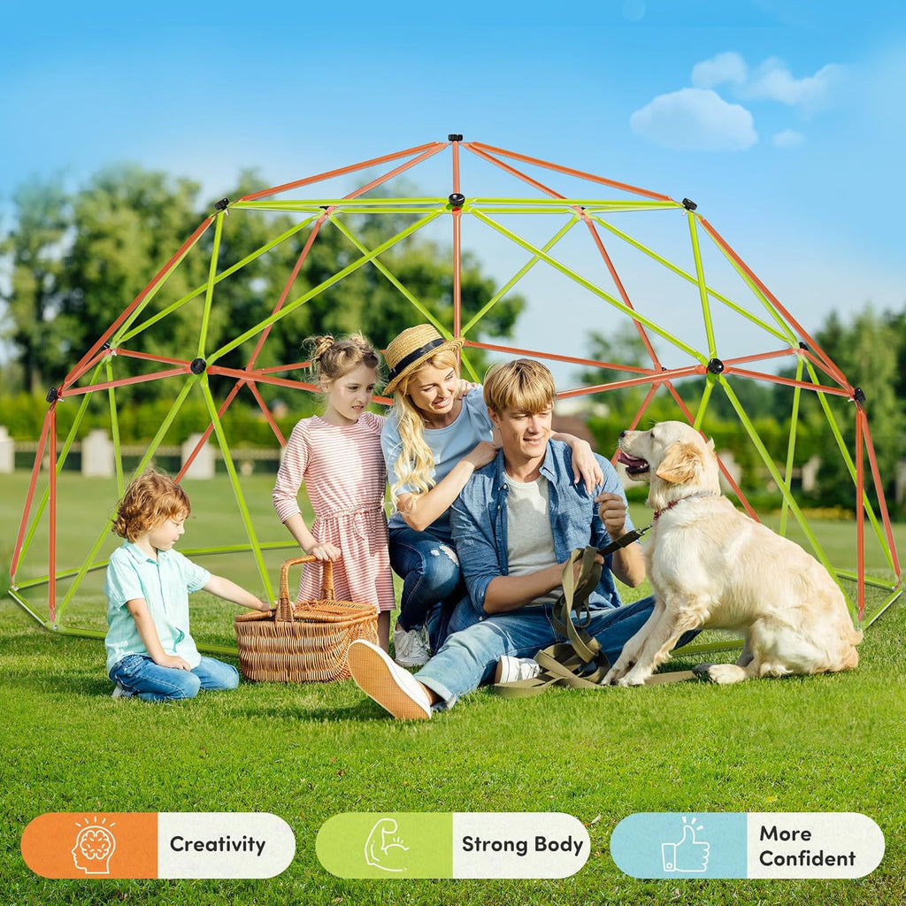 Jungle Gym 10FT X 10FT Climbing Dome with Swing & Hammock Outdoor Playset Support Up to 1000LBS Anti-Rust, Easy Assembly for Boys and Girls