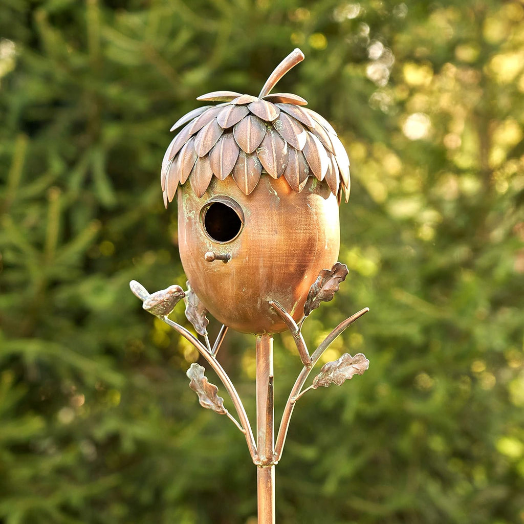 Copper Colored Birdhouse Garden Stakes (Acorn)