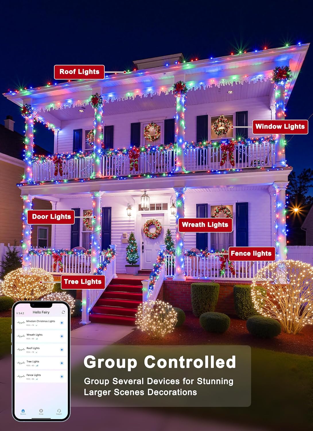Minetom 82ft 250LED Color Changing Christmas Halloween Tree Lights, LED RGB String Twinkle Lights, 16 Milion Adjustable Colors Smart Fairy Lights with Remote & App & Timer for Xmas Tree Holiday Party