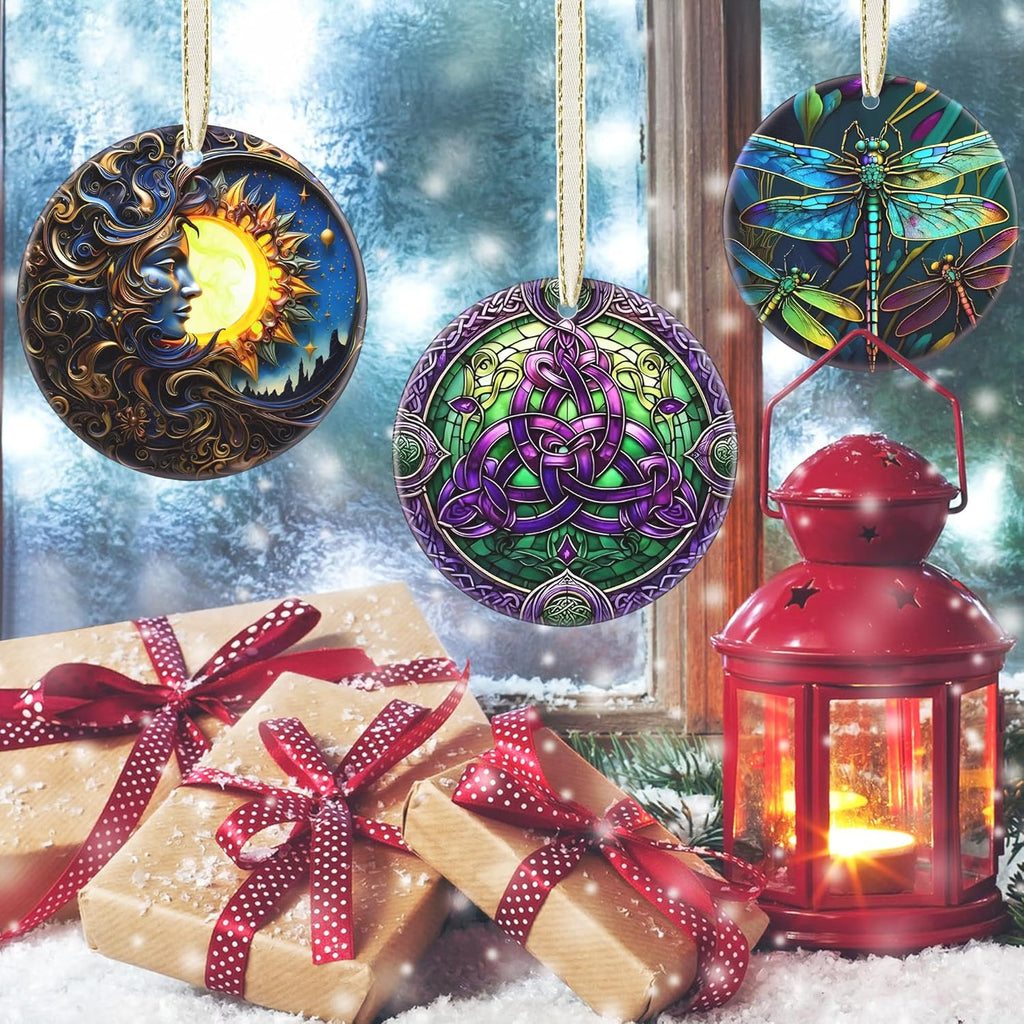 2025 Celtic Knot Christmas Ornament - Christmas Tree Decoration, Round Ceramic Holiday Decor for Tree - Gift Idea for Friends and Exchange