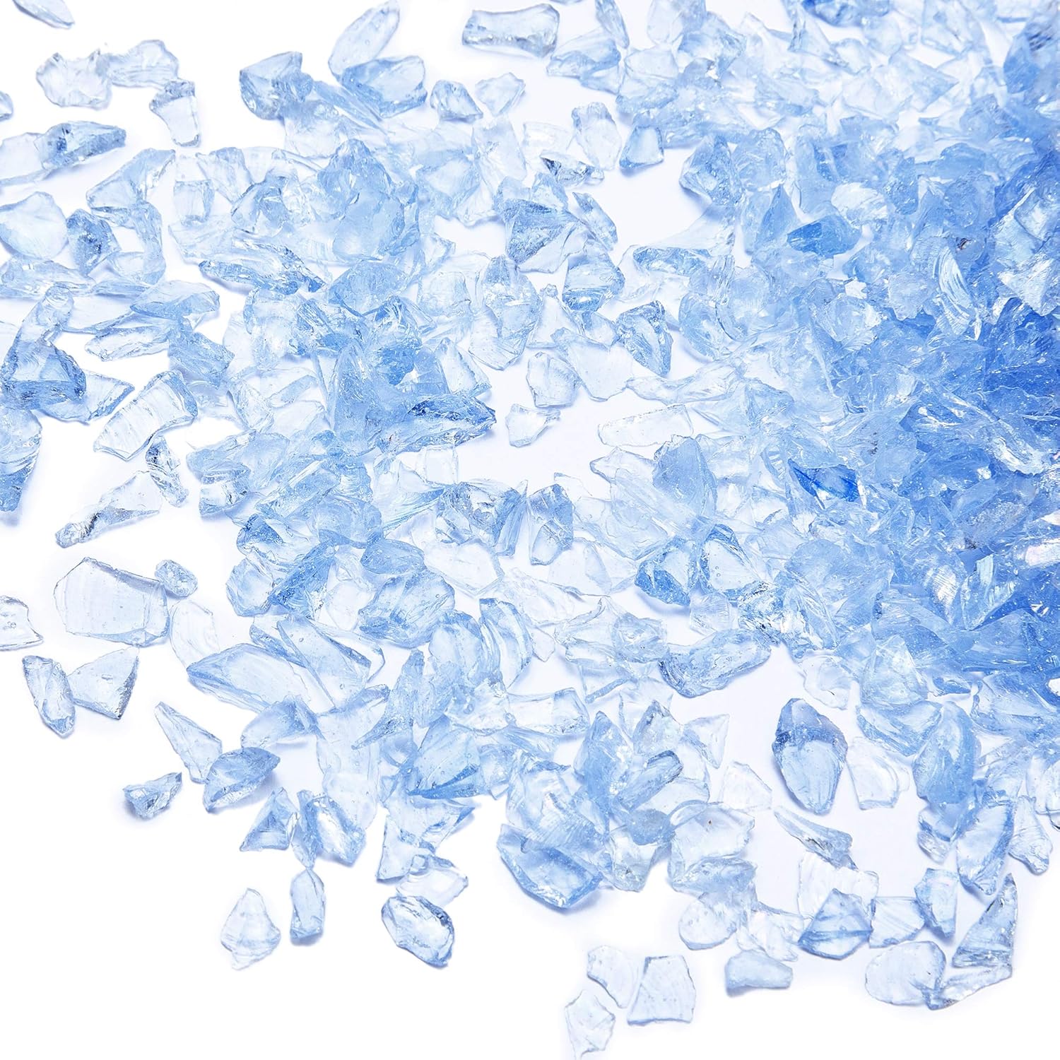 TWINKLING High Luster Fire Glass Gravel Stone Glitter,Broken Glass,Fire Gems Chips,Crushed Glass for Fire Pit Crafts Resin Art Aquarium Garden Decoration,3-6mm,1-Pound Jar (Light Blue)