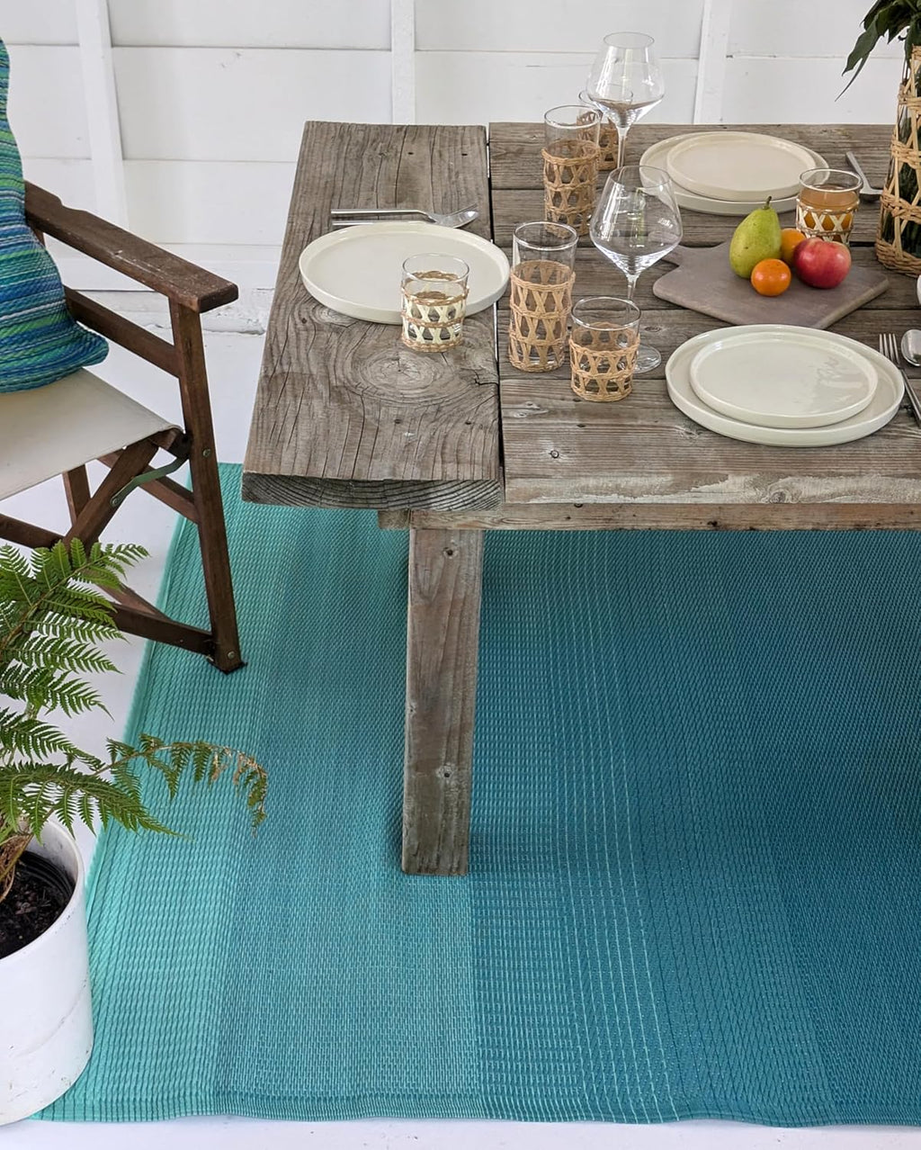 Fab Habitat Outdoor Rug - Waterproof, Fade Resistant, Crease-Free - Premium Recycled Plastic - Ombre - Porch, Deck, Balcony, Mudroom, Laundry Room, Patio - Big Sur - Teal - 3 x 5 ft