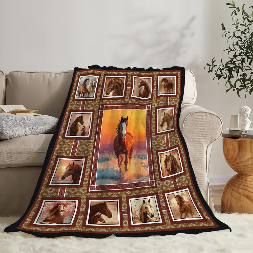 Horse Throw Blanket Horse Stuff Gifts for Kids Girls Boys Adults Women Men Soft Cozy Warm Plush Fluffy Fuzzy Fleece Blanket Decor 60''X80''