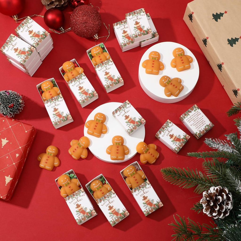 Wettarn 24 Sets Christmas Party Favors Gingerbread Stress Balls with Gift Boxes Bulk Appreciation Gifts for Coworker Friends Students Office School Relief Toys Stocking Stuffers