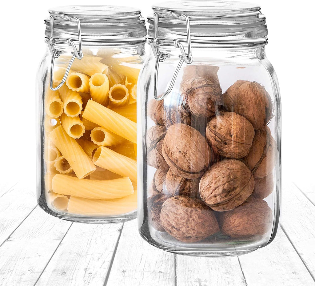 Set of 2 Large Mason Jar with Lid (3 Liter) | Airtight Storage Container for Food, Flour, Pasta, Coffee, Candy, Dog Treats, Snacks & More | 100 Ounces