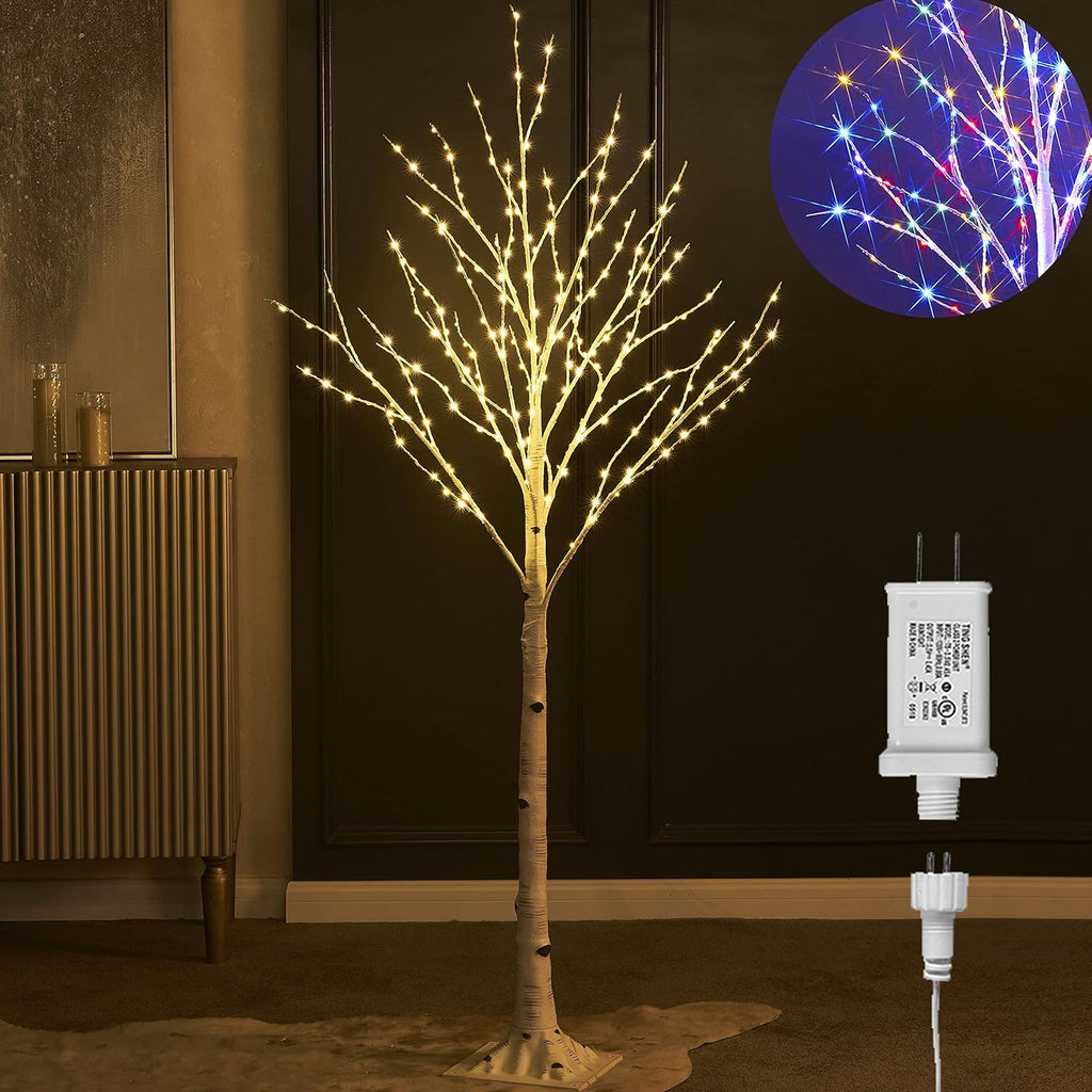 LITBLOOM Lighted White Birch Tree Plug in with 8 Functions 5FT 255 Multi Color and Warm White Lights for Christmas Home Room Decoration Indoor Outdoor