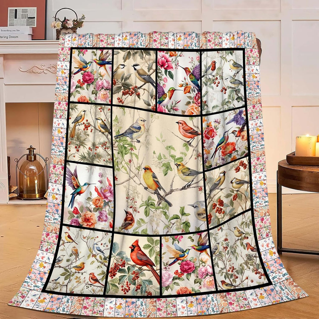 Bird Blanket Cardinal Hummingbird Sparrow Bird Throw Blanket Gifts for Women Men Boys Girls Kids Adults Super Soft Cozy Plush Fluffy Fuzzy Fleece Blanket Home Decor 50''X60''