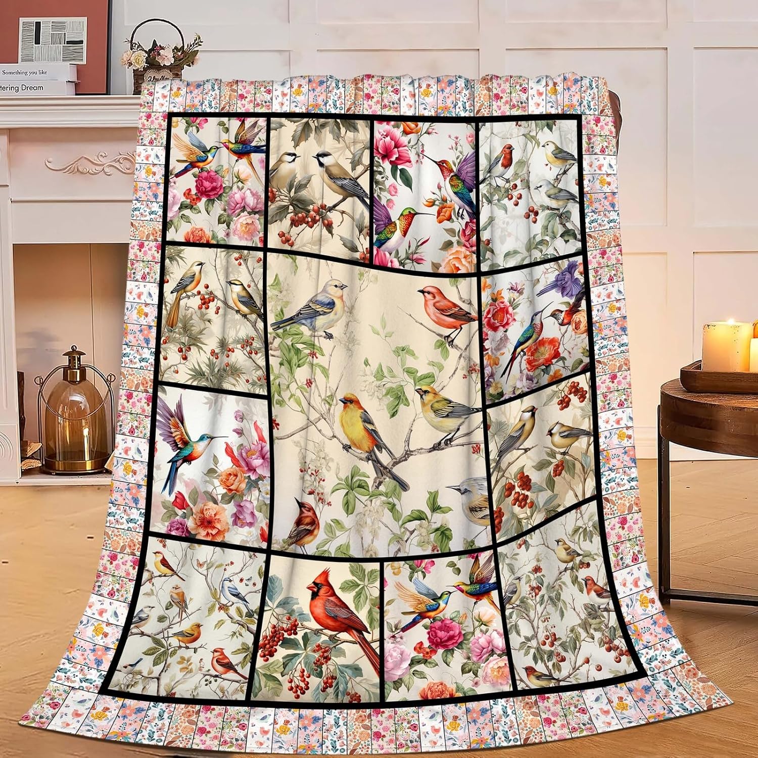 Bird Blanket Cardinal Hummingbird Sparrow Bird Throw Blanket Gifts for Women Men Boys Girls Kids Adults Super Soft Cozy Plush Fluffy Fuzzy Fleece Blanket Home Decor 40''X50''