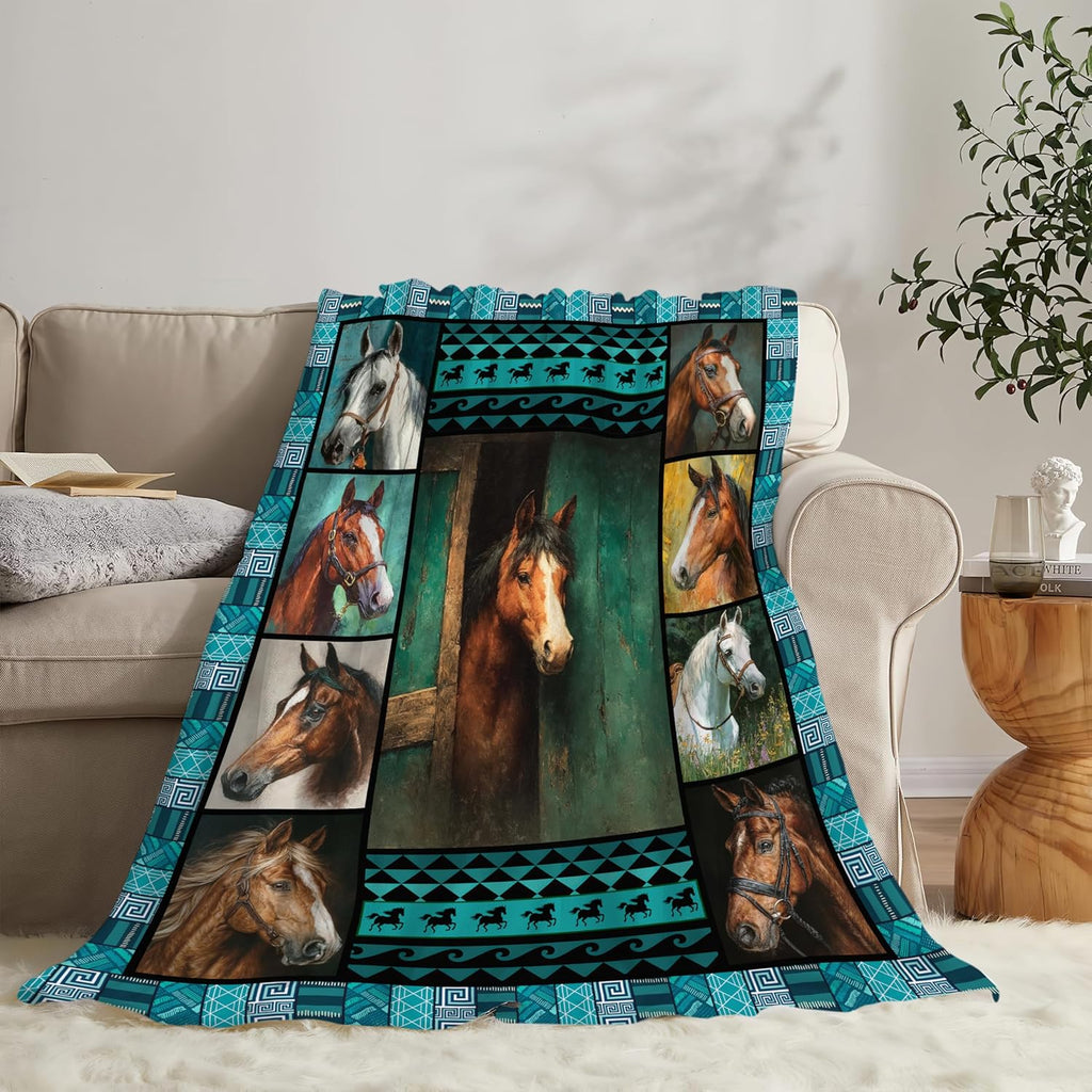 Horse Throw Blanket Horse Stuff Gifts for Kids Girls Boys Adults Women Men Soft Cozy Warm Plush Fluffy Fuzzy Fleece Blanket Decor 60''X80''