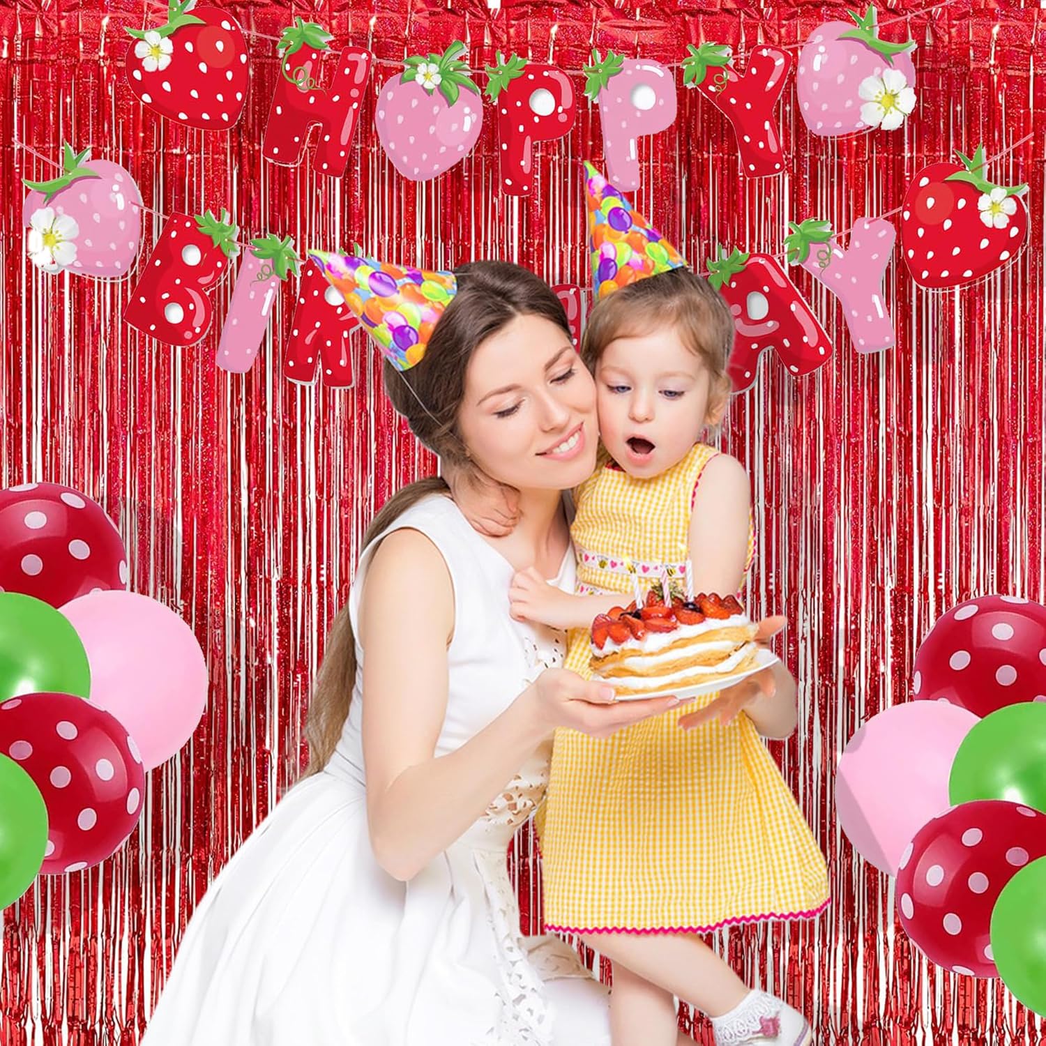 BRAVESHINE Red Tinsel Foil Fringe Curtains - 2Pcs 3.2x8.2ft Holidays Photo Booth Party Backdrop for Christmas/Girl/Birthday/Valentine’s/Bridal/Bachelorette/Anniversary/Engagement/New Years Decorations