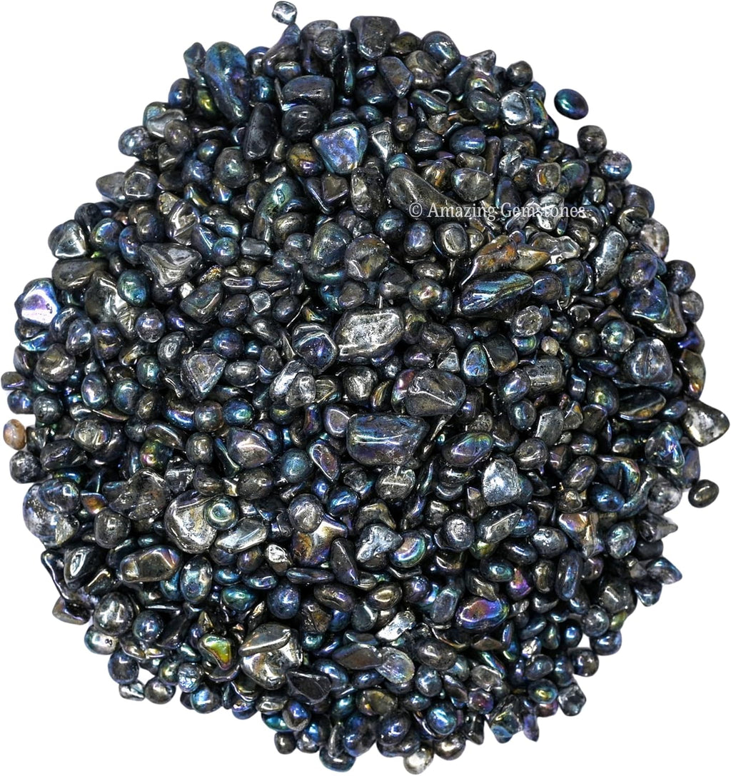 Amazing Gemstone Titanium Aura Quartz Crystal Chips Aquarium Gravel Rocks - Aura Quartz Chips Bulk Fish Tank Gravel, Small Tumbled Stone Chips and Tiny Crystals for Decoration (Natural AAA Grade)