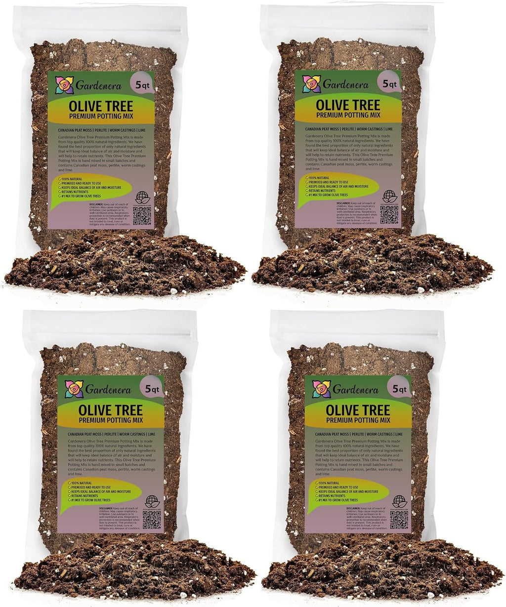 Premium Potting Mix for Olive Trees by Gardenera - 20 Quart - Promotes Strong Roots and Abundant Harvests (4 Bags of 5 Quart)