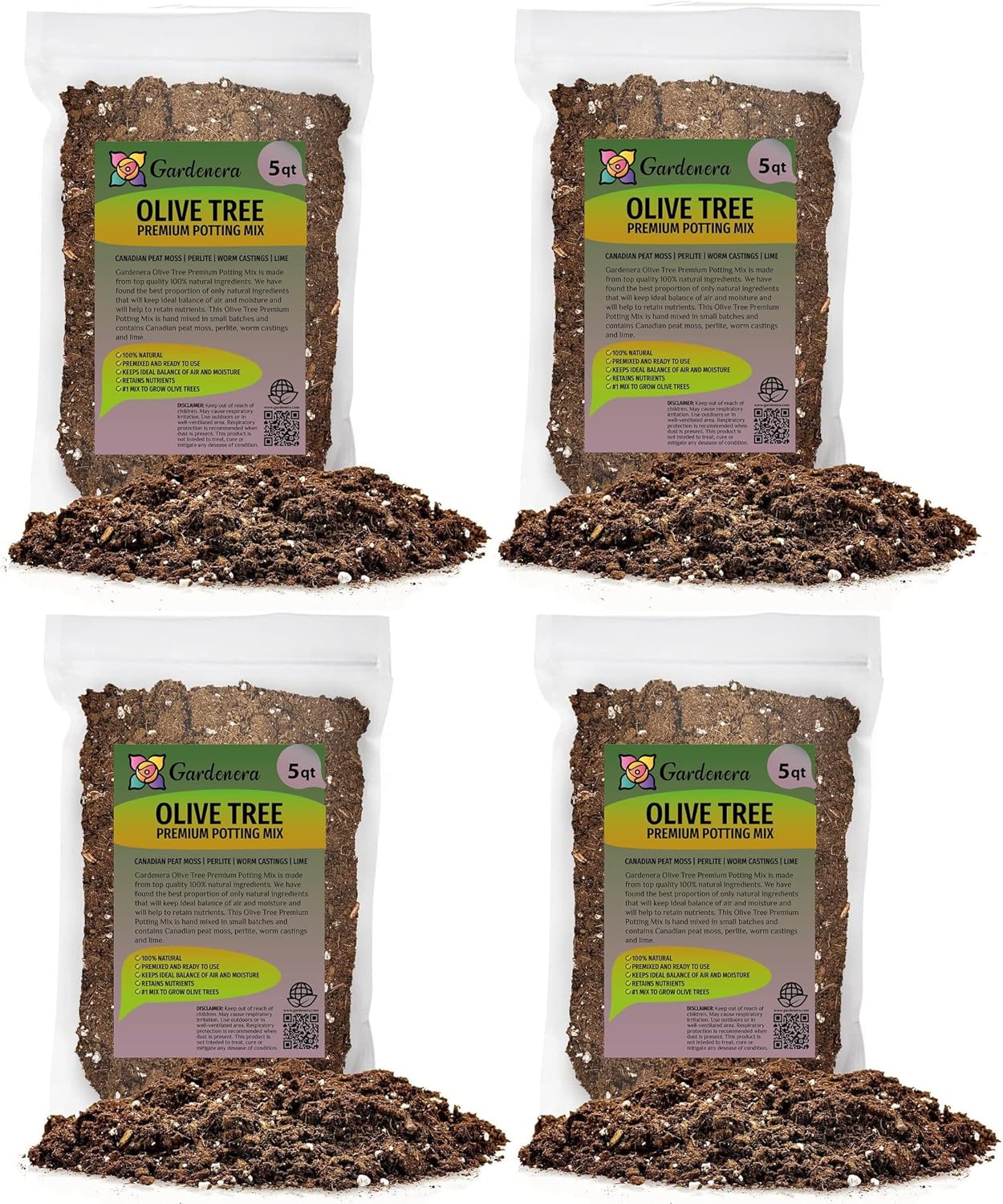 Premium Potting Mix for Olive Trees by Gardenera - 20 Quart - Promotes Strong Roots and Abundant Harvests (4 Bags of 5 Quart)