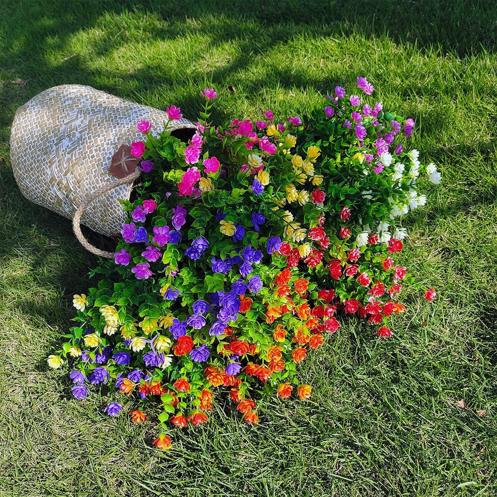 21 Bundles Outdoor Faux Plants UV Resistant Faux Bushes Plastic Artificial Flowers Fake Outdoor Plants for Home Garden Decor (7 Colors)