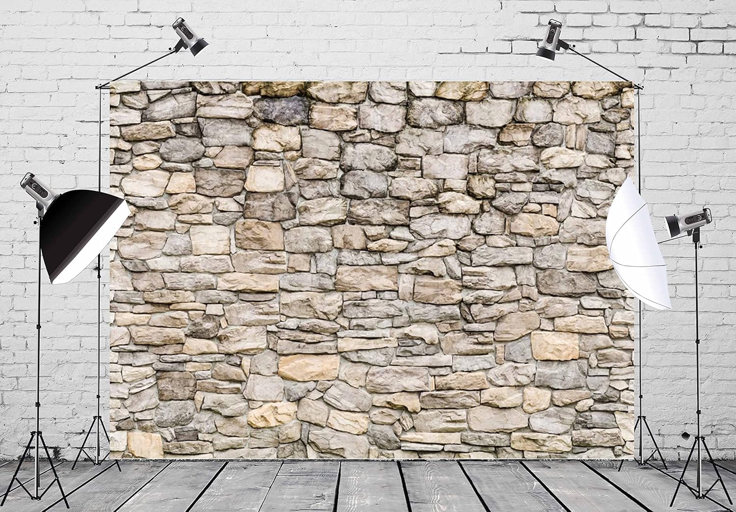 BELECO 10x6.5ft Fabric Grey Brick Stone Wall Photography Backdrop Rock Stones Video Conference Background Vintage Stone Backdrop Birthday Party Decor Portrait Photoshoot Home Decor Studio Photo Props