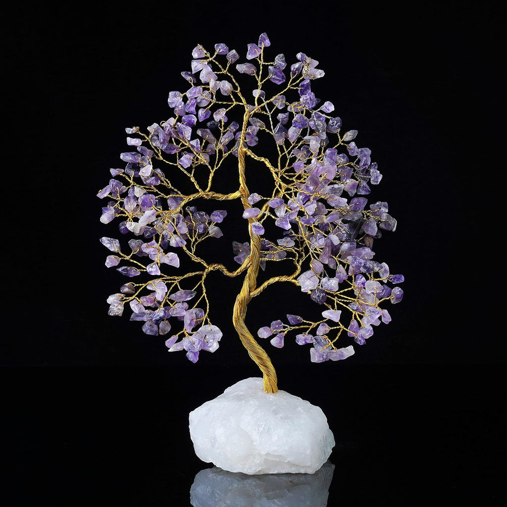 Amethyst Gemstone Tree - Chakra Tree of Life, Natural Quartz Stone Base, Crystal Tree for Positive Energy, Feng Shui Money Bonsai - Attract Good Luck, Holistic Home Decor - Gem Stone Tree 10-12"