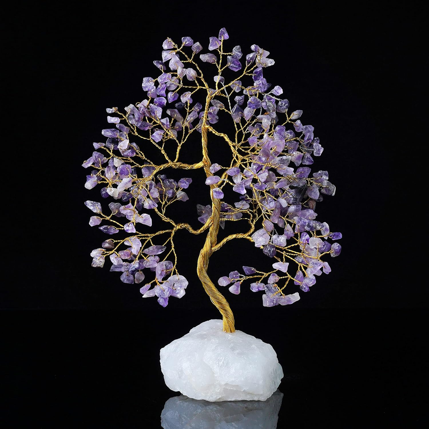 Amethyst Gemstone Tree - Chakra Tree of Life, Natural Quartz Stone Base, Crystal Tree for Positive Energy, Feng Shui Money Bonsai - Attract Good Luck, Holistic Home Decor - Gem Stone Tree 10-12"