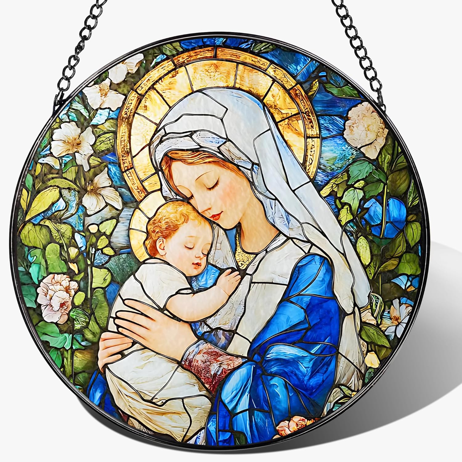 8 Inch Virgin Mary Stained Glass Suncatcher, Suncatchers for Windows Hanging, Baby Jesus Window Decoration, Religious Suncatcher, Catholic Window Hanging, Gift for Religious, Christian Gifts
