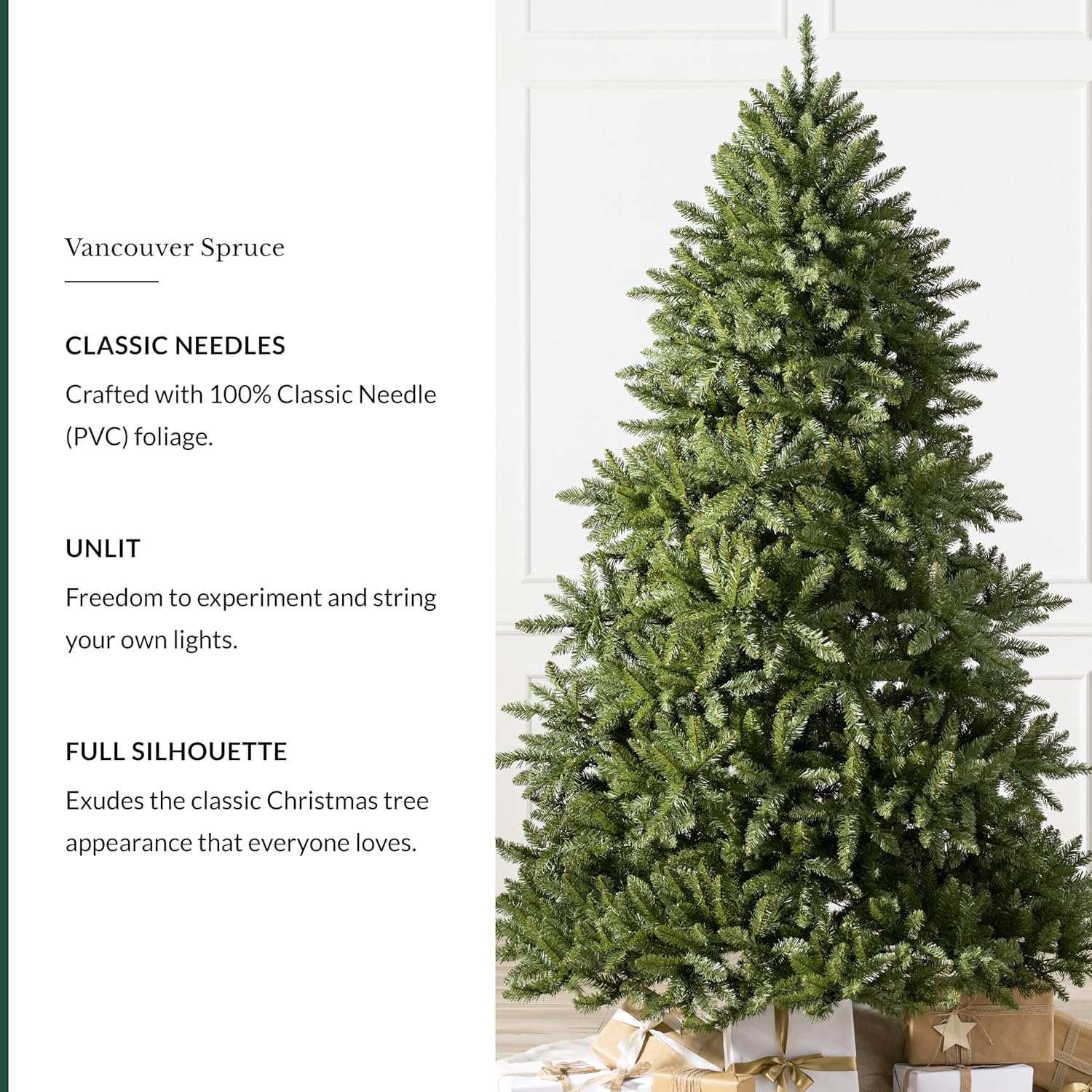 Balsam Hill Vancouver Spruce - Traditional Full Artificial Christmas Tree with Classic Needle Foliage with Premium Stand & Easy Assembly for Indoor Holiday Decorating, Unlit, 8'