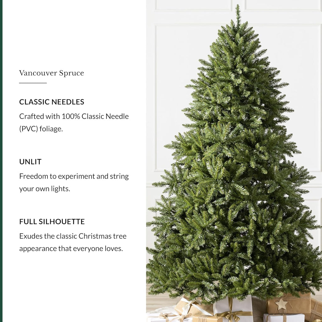 Balsam Hill Vancouver Spruce - Traditional Full Artificial Christmas Tree with Classic Needle Foliage with Premium Stand & Easy Assembly for Indoor Holiday Decorating, Unlit, 6'