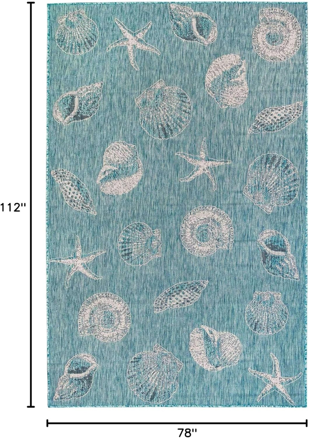 Liora Manne CARMEL Indoor/Outdoor Power Loomed Synthetic Blend Low Profile Area Rug - Transitional Coastal Seashell Decorative (Shells Aqua) (6'6" x 9'4")