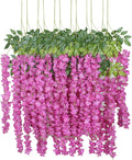 Duovlo 12 Piece Artificial Silk Wisteria Vine 3.6 Feet Ratta Hanging Flower Garland String Home Party Wedding Decor (New Rose Red)