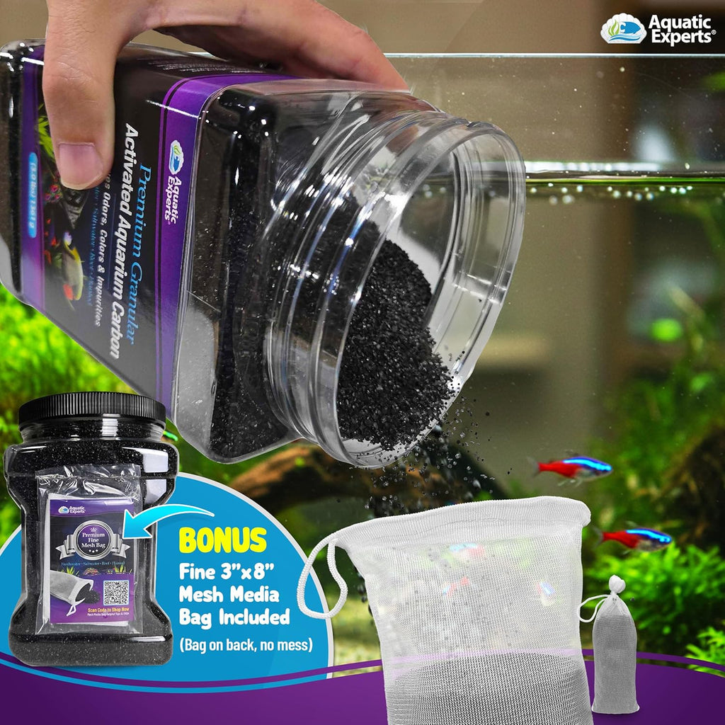 Premium Activated Carbon, Aquarium Carbon for Fish Tank Filter, Aquarium Filter Media, Granulated Charcoal for Fish Tanks, Activated Charcoal Bulk (5.5 lbs with Fine Mesh Bag)