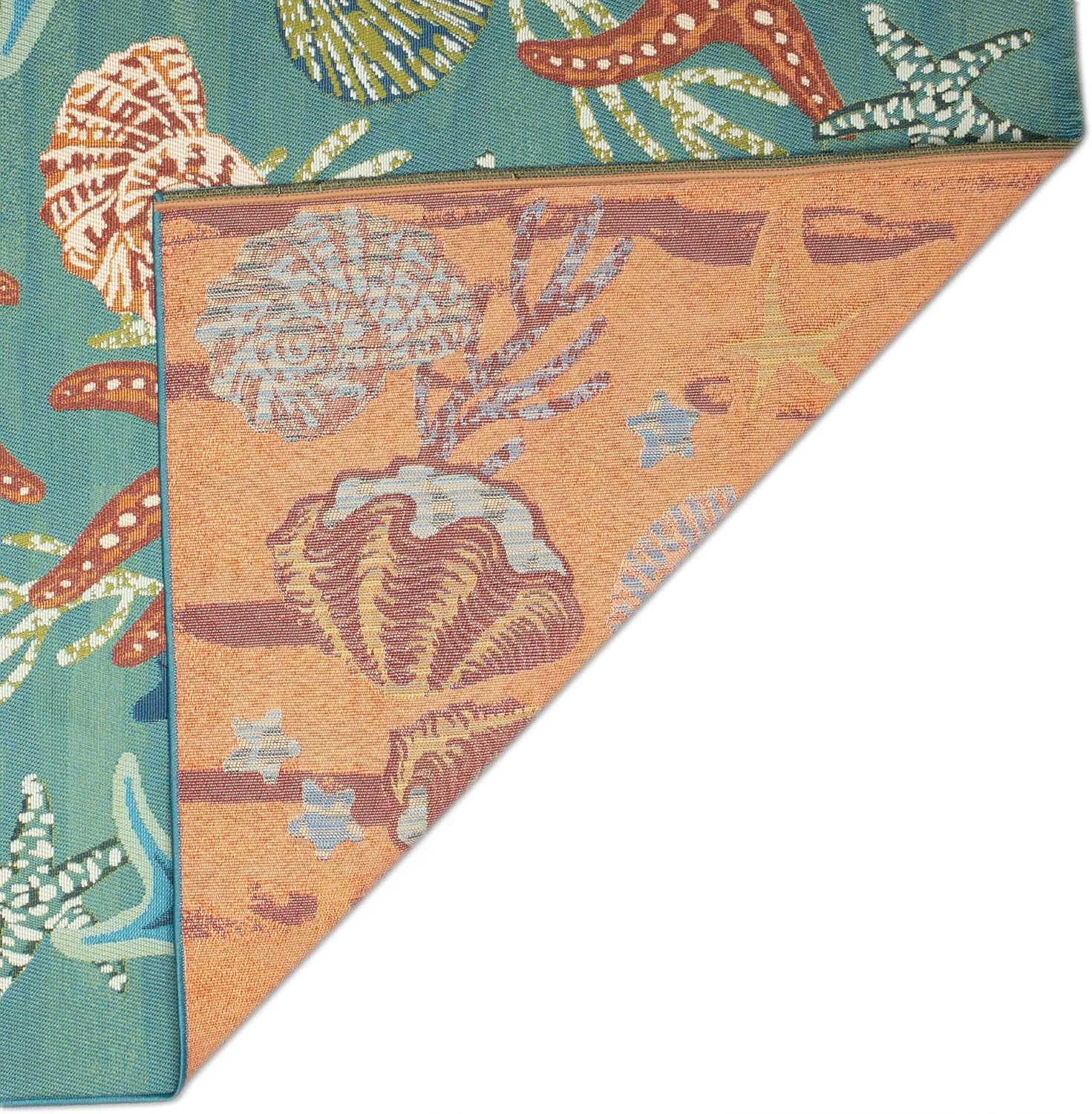 Liora Manne Marina Indoor/Outdoor Power Loomed Synthetic Blend Low Profile Area Rug - Transitional Graphic Coastal Animal Colorful (Starfish Song Aqua) (6'6" x 9'4")