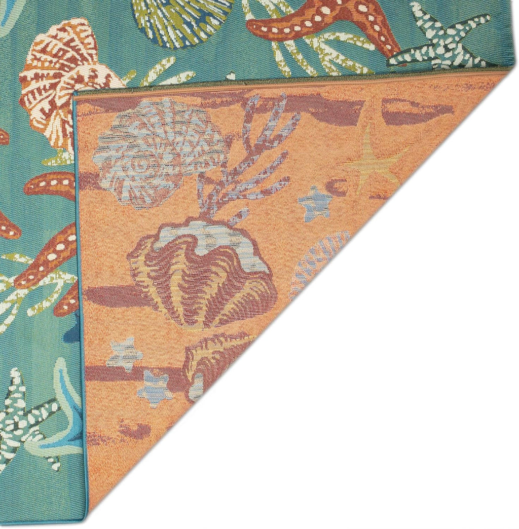 Liora Manne Marina Indoor/Outdoor Power Loomed Synthetic Blend Low Profile Area Rug - Transitional Graphic Coastal Animal Colorful (Starfish Song Aqua) (7'10" x 9'10")