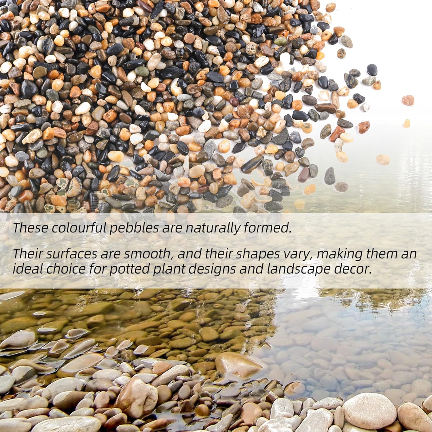 CJGQ 2.4lb 1/2" Pebbles for Plants Potting,Succulents Aquarium Fish Tank Vases-Decorative River Rocks Garden Gravel Stones