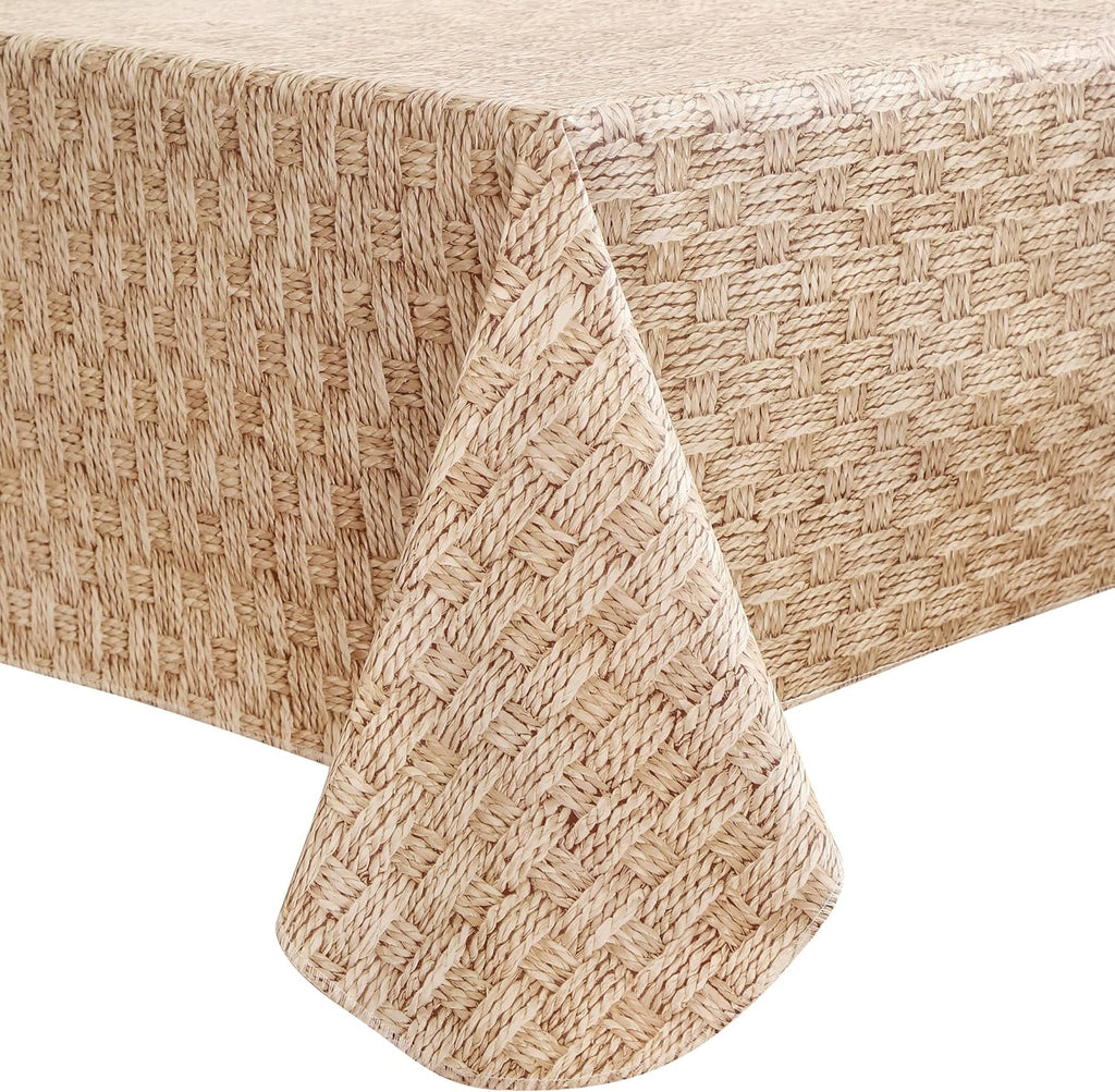 Walrus Heavy Duty Vinyl Tablecloth with Flannel Backing Waterproof Oil-Proof Plastic Table Cloth Stain-Resistant Wipeable Rectangle or Square Table Cover for Indoor and Outdoor (Weave, 60X84 Inch)