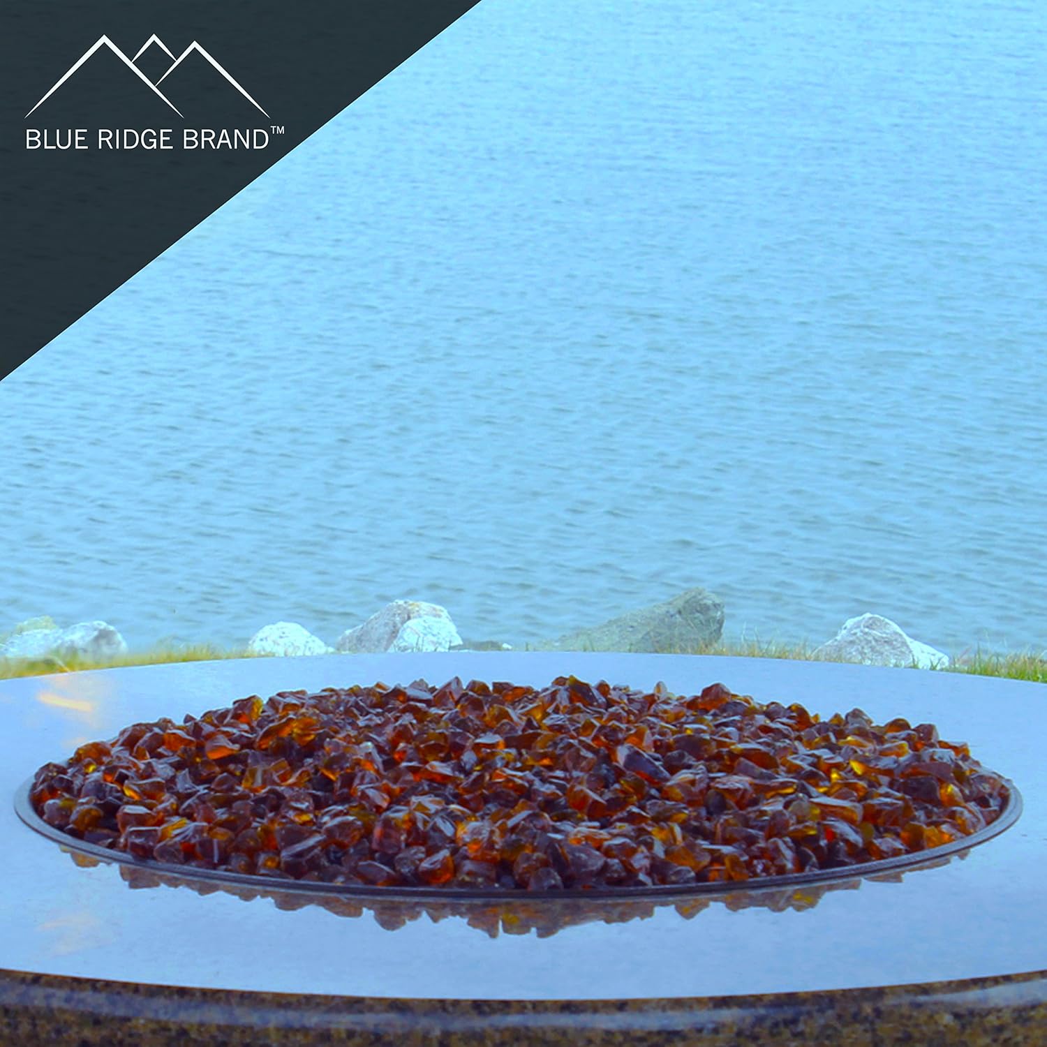 Fire Pit Glass - Fire Glass for Fire Pit - Firepit Glass Rock - Glass Stones - Fire Pit Glass Rocks - Gas & Propane Fire Pit & Fireplace Glass (50 Pound, Amber)