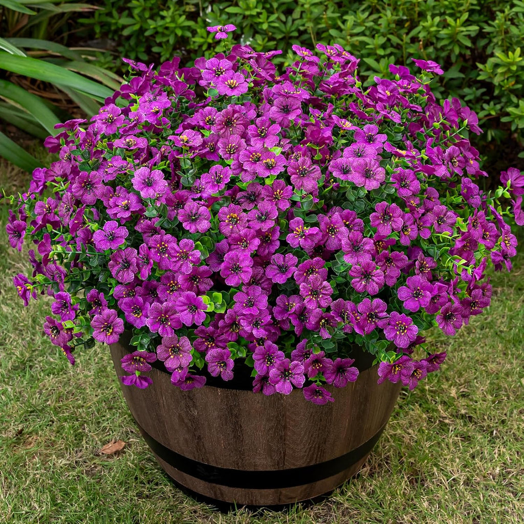 20 Bundles Artificial Flowers for Outdoor Fake Plants for Spring Decoration,Faux Eucalyptus Flowers for Planter UV Resistant Lifelike for Home Porch Garden（Fuchsia）