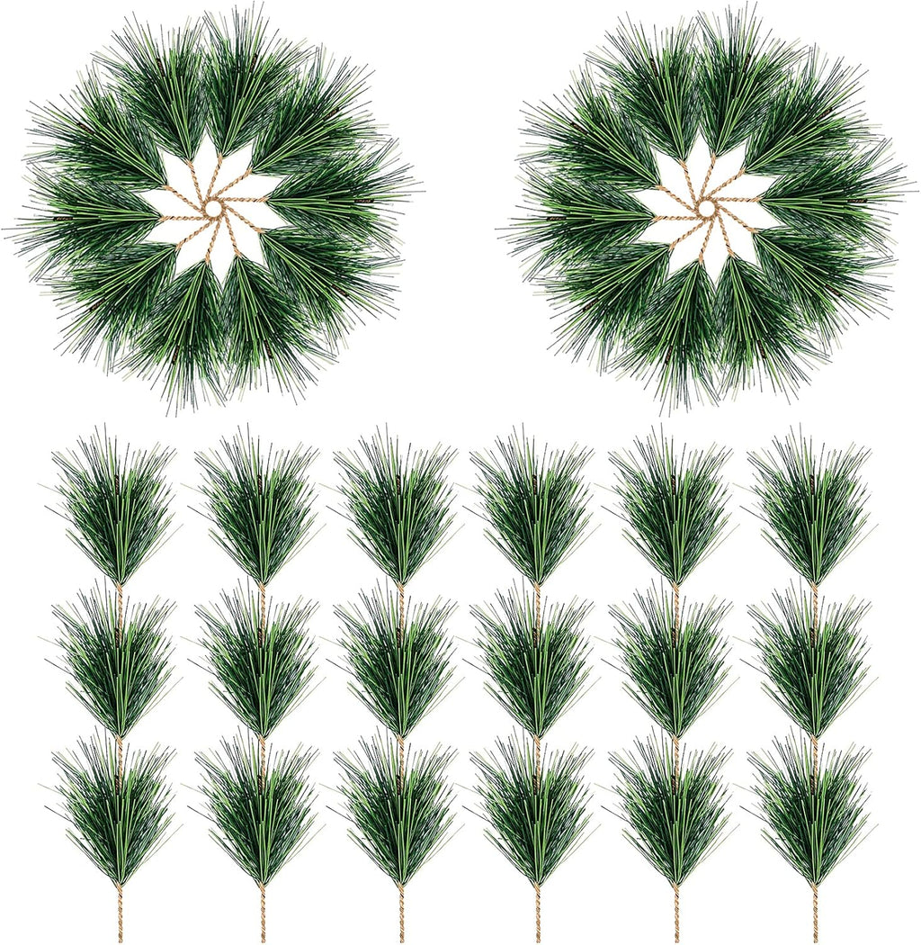 Alpurple 30 PCS Artificial Green Pine Needles Branches- Small Pine Twigs Stems Picks- Fake Greenery Pine Picks for Christmas Garland Wreath Embellishing and Home Holiday Garden Decoration