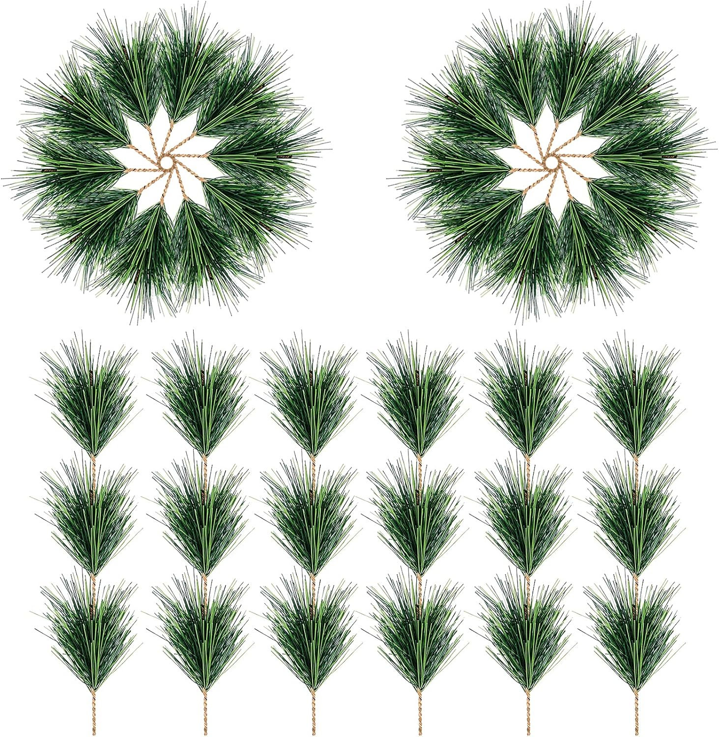 Alpurple 60 PCS Artificial Green Pine Needles Branches- Small Pine Twigs Stems Picks- Fake Greenery Pine Picks for Christmas Garland Wreath Embellishing and Home Holiday Garden Decoration