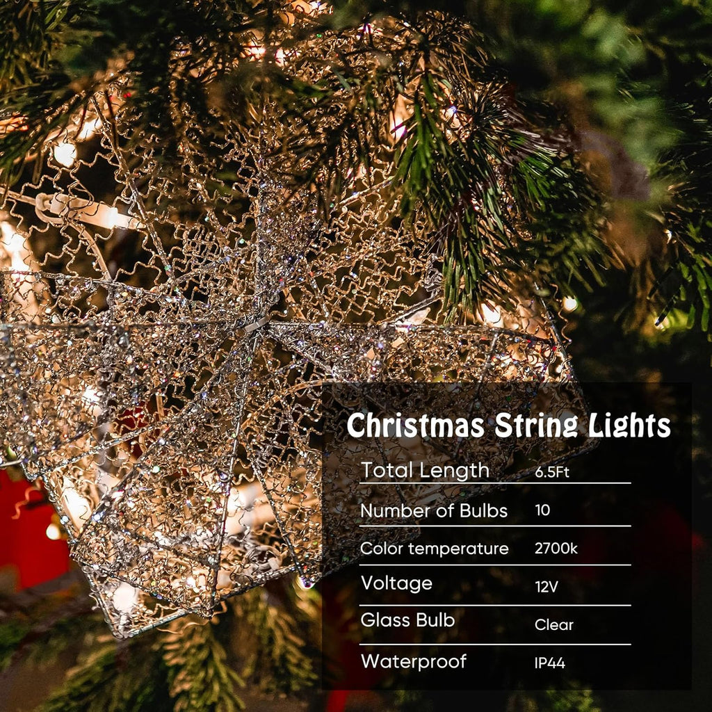 Mini Christmas Lights String Warm White Vintage Short Strand String Lights, Clear Bulbs Wire Fit Light up Christmas Decorations(10 Bulbs Connectable,6.5ft,6.5ftwhite)