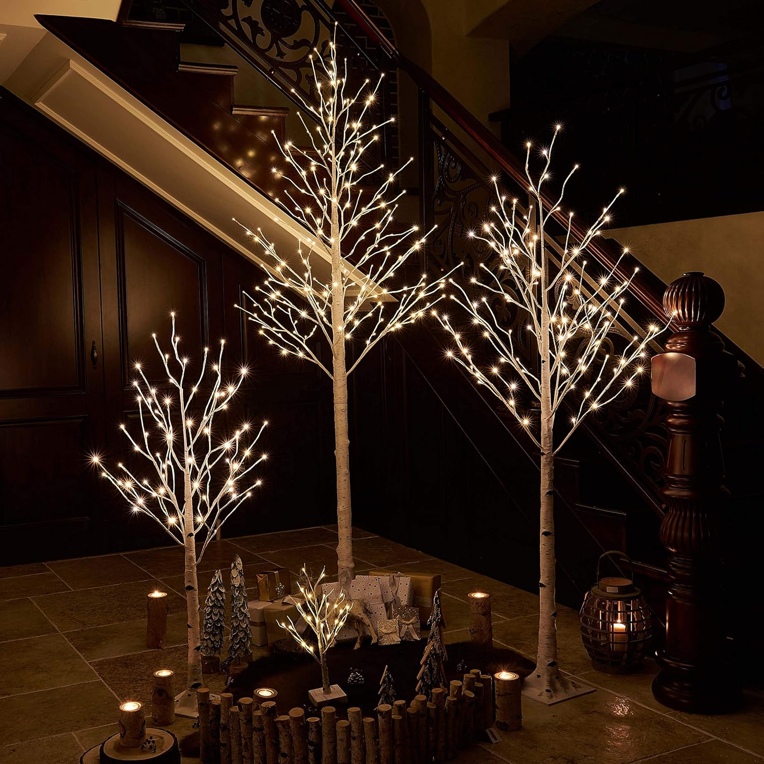 Hairui Pre Lit Birch Tree 2 Pack 4FT 72 Warm White LED White Christmas Tree for Indoor Outdoor Home Christmas Spring Easter Holiday Decoration Indoor Outdoor