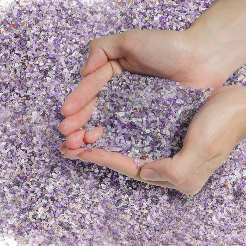 T4U Tumbled Chips Stones Crushed Crystal Quartz 1 LB, Irregular Shaped Gravels Pebbles Healing Stones, DIY Smoothed Rock for Potted Plant,Resin Art,Vase Fillers Aquarium Gravel Rocks (Amethyst)