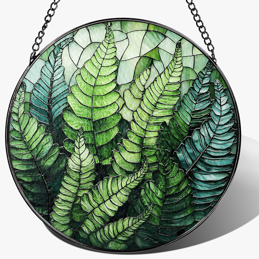 8'' Fern Plant Sun Catcher Ornament, Stained Glass Window Hanging, Sun Catchers for Windows Hanging Ornaments, Window Decor | Plant Lover Gifts, Housewarming Gifts