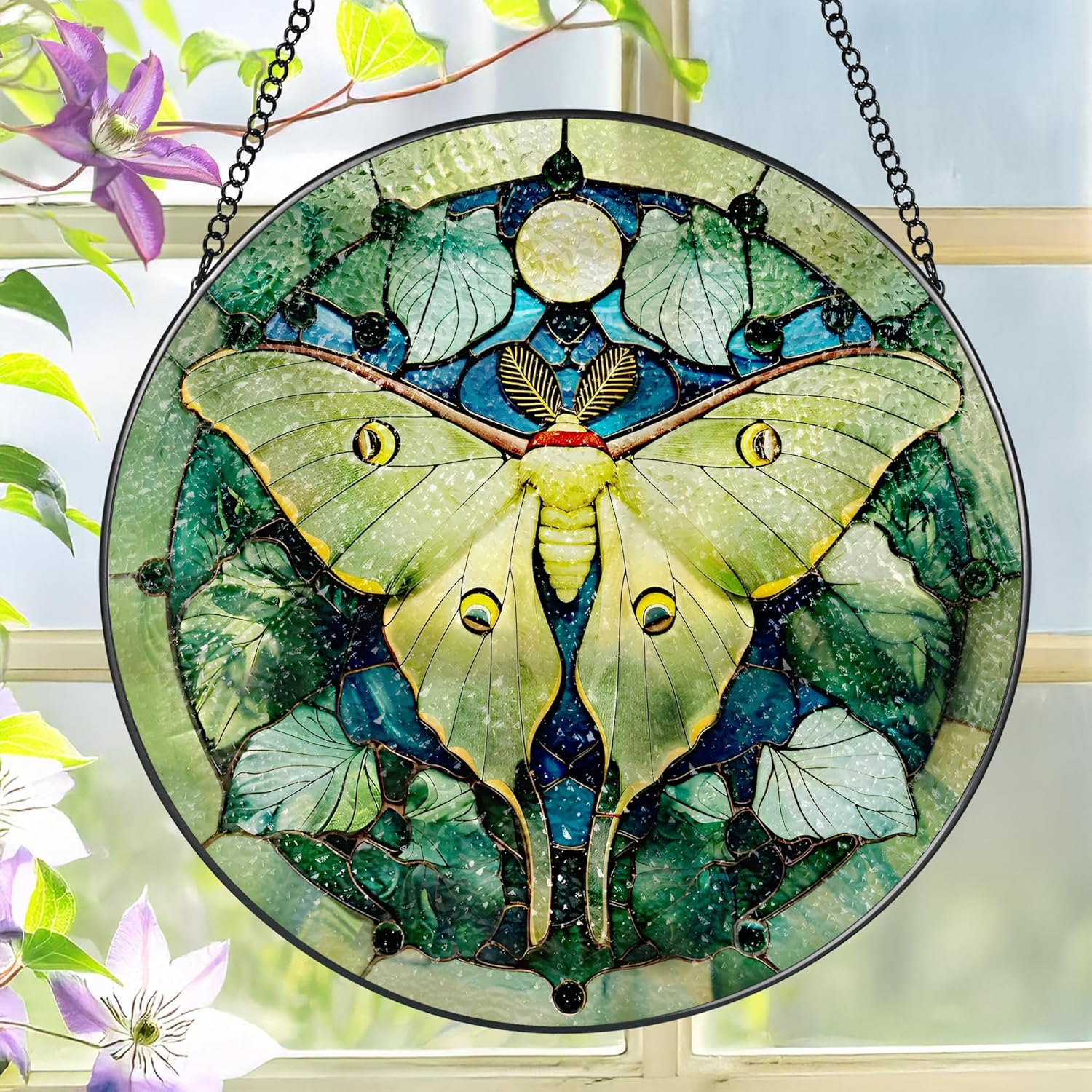 Luna Moth Sun Catcher, 8 Inch Stained Glass Suncatcher, Stained Glass Window Hanging, Luna Moth Indoor Decor, Idea Gift, Gift Exchange