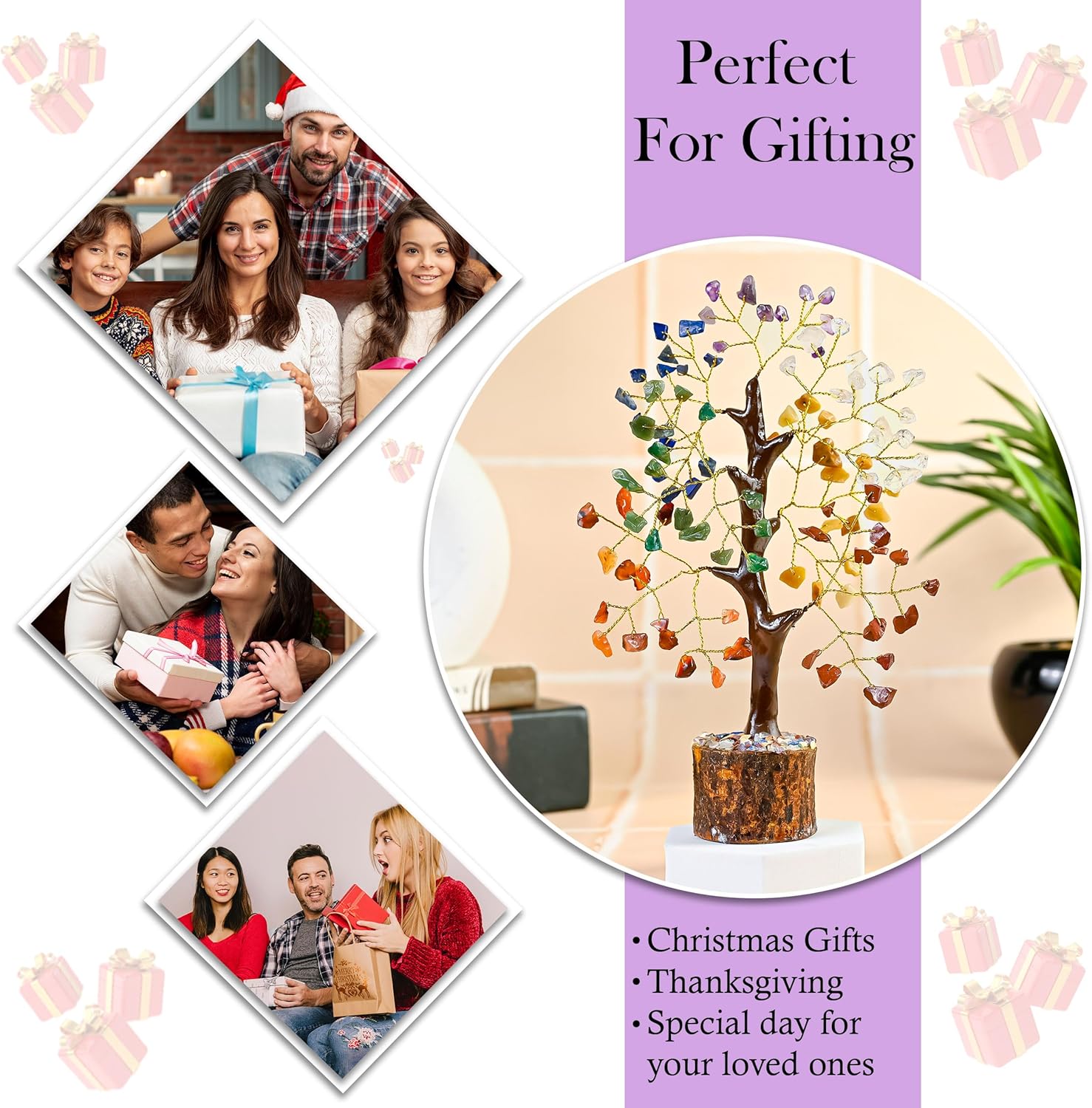 Crocon 7 Chakra Crystal Tree of Life D�cor Bonsai Tree Meditation Office Desk Decor Healing Crystals Stones for Birthday Gifts for Women House Warming Gifts New Home Decoration Present Sister Mom