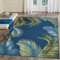Liora Manne Marina Indoor/Outdoor Power Loomed Synthetic Blend Low Profile Area Rug - Transitional Border Botanical Beach Colorful (Palm Border Navy) (4'10" x 7'6")