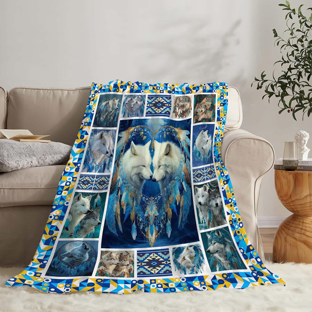 Wolf Throw Blanket Wolf Stuff Gifts for Kids Girls Boys Adults Women Men Soft Cozy Warm Plush Fluffy Fuzzy Fleece Blanket Decor 60''X80''
