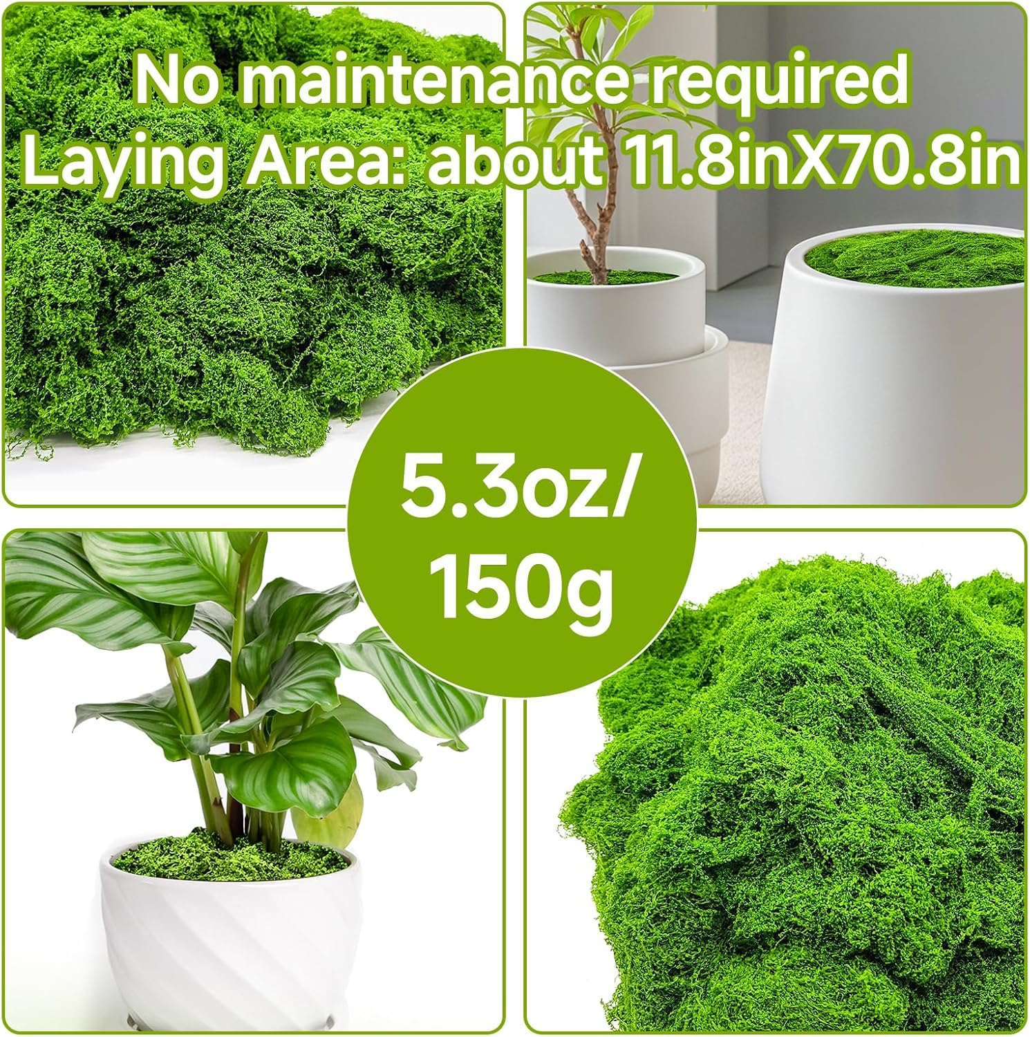 Fake Green Moss for Potted Plants Indoor, 5.3oz Artificial Moss for Crafts, Faux Decor for Fairy Garden, DIY Decorative, Model Making, Walls, Glass Containers, Home